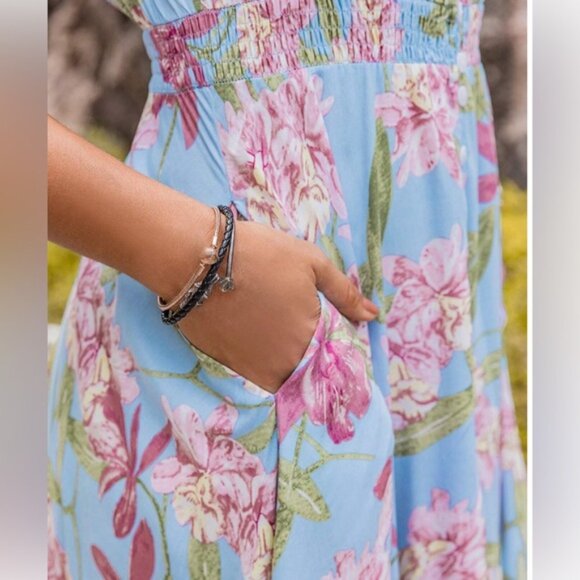 Bohemian  Multi Color Floral V-Neck Elegant Pocket Dress - Picture 5 of 11